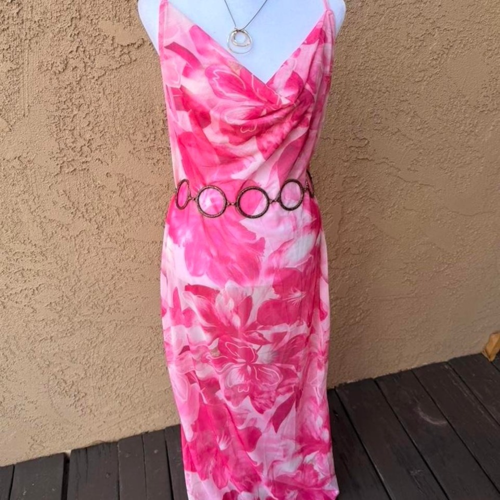 Pink sheer floral maxi dress